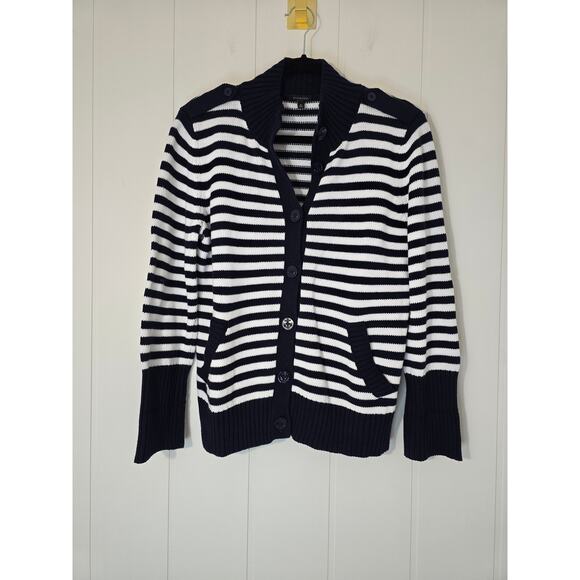 Talbots Sweaters - Talbots Nautical Stripe Cardigan Sweater Navy Blue Buttons Cotton NWOT Size M